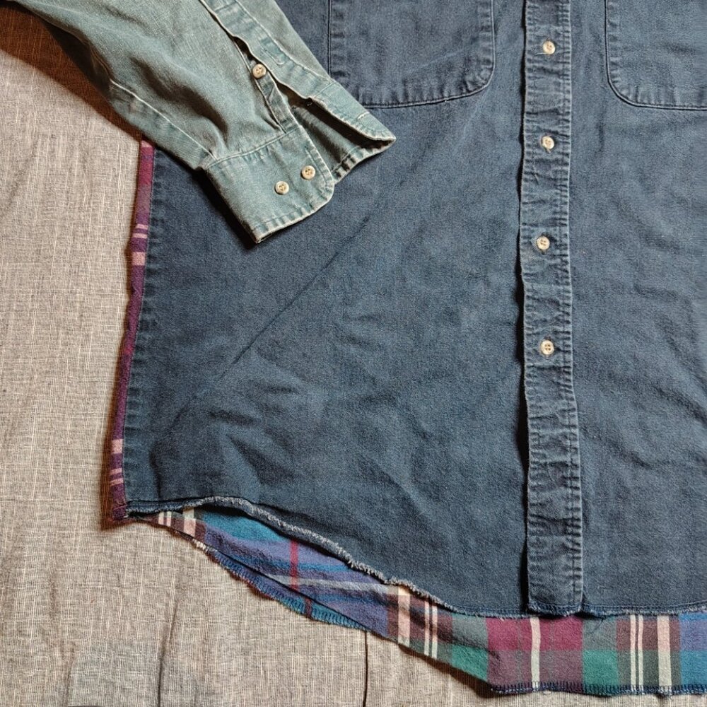 Vintage Wrangler Shirt Mens Long Tail Western Pearl Snap Brushpopper Patchwork - Picture 8 of 13